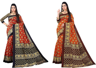 THE PRIVATE LABLE Printed Bollywood Art Silk Saree(Pack of 2, Multicolor)