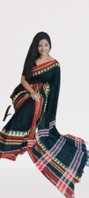 Fulia handloom saree Woven Handloom Cotton Blend Saree(Red, Gold, Black)