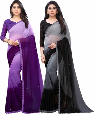 OMICRON FAB Embellished Bollywood Georgette Saree(Purple, Grey)