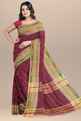 Bong ButiQ Checkered Ikkat Pure Cotton Saree(Multicolor)
