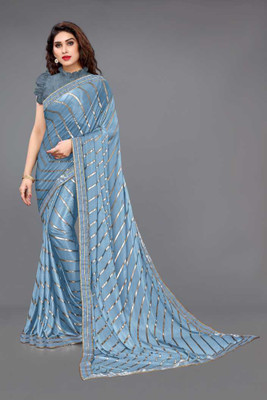 agb tex Embellished Bollywood Silk Blend Saree(Grey)