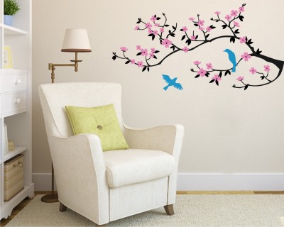 DreamKraft 22 inch birds flower tree leaves Self Adhesive Sticker(Pack of 1)