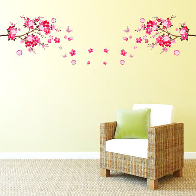 DreamKraft 33 inch loving tree flowers with butterflies Self Adhesive Sticker(Pack of 1)