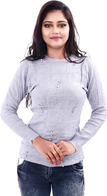rayie collection Solid Round Neck Casual Women Grey Sweater