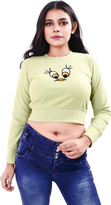 rayie collection Printed Round Neck Casual Women Light Green Sweater