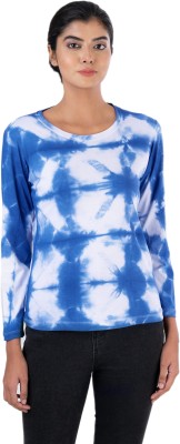 Dwadash Tie & Dye Women Round Neck White, Blue T-Shirt