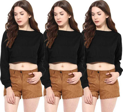 SELVIKE Casual Solid Women Black Top