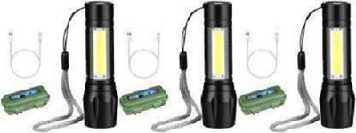 AKR Mini Rechargeable light Super Bright Pocket Zoom COB USB Charging Led Flashlight Torch(Black, 9.3 cm, Rechargeable)