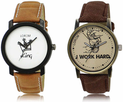 LOREM LR18-LR29 Set Of 2 Casual Round Synthetic Leather Analog Watch  - For Men