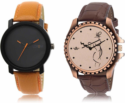 LOREM LR20-LR66 Set Of 2 Casual Round Synthetic Leather Analog Watch  - For Men