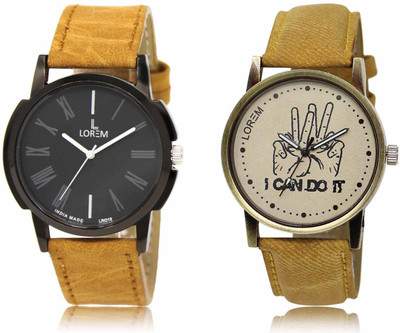 LOREM LR19-LR30 Set Of 2 Casual Round Synthetic Leather Analog Watch  - For Men