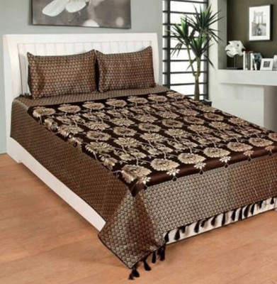 sabhya creation Silk King Flat 240 TC Floral Bedsheet(Pack of 1, Brown)
