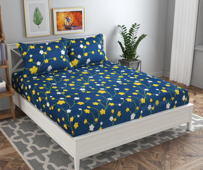 VAS COLLECTIONS 160 TC Cotton Double Printed Flat Bedsheet(Pack of 1, Blue)