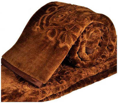 SIMAM Self Design Double Mink Blanket for  Heavy Winter(Polyester, Brown)