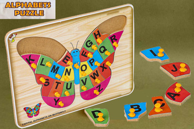 SHALAFI ABCD matching Board Game Jigsaw Butterfly Pegs Puzzle cube Alphabet Learning toy(Beige, Multicolor)