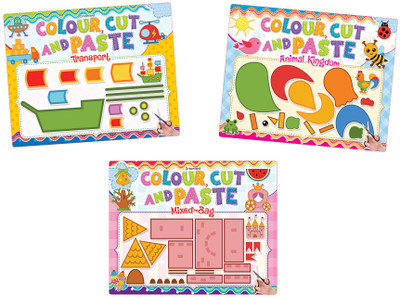Colour, Cut and Paste Books - Transport / Animal Kingdom / Mixed - Bag (Set of 3)(English, Paperback, Dreamland Publications)