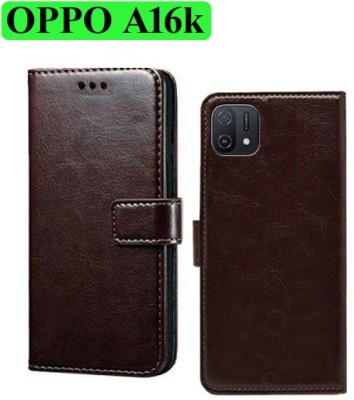 Wynhard Flip Cover for OPPO A16k, OPPO A16e(Brown, Grip Case, Pack of: 1)