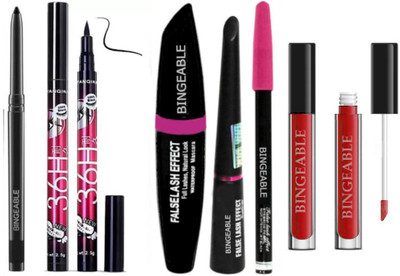 Bingeable Kajal & 36H Eyeliner & 3in1& Sh Red Long Lasting Matte Lipstick 1 Pcs(4 Items in the set)