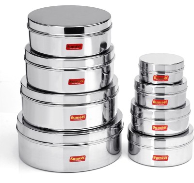 Sumeet Steel Utility Container  - 240 ml, 400 ml, 550 ml, 800 ml, 1200 ml, 1500 ml, 2100 ml, 2700 ml(Pack of 8, Silver)
