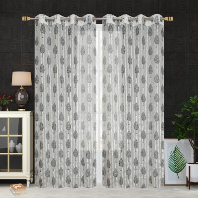 Homefab India 152.5 cm (5 ft) Polyester Transparent Window Curtain (Pack Of 2)(Printed, Grey)