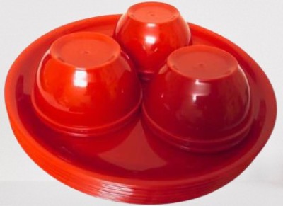 Everbuy Pack of 6 Plastic Dinner Set(Red, Microwave Safe)