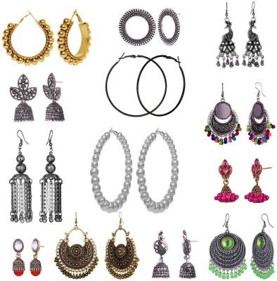 Fashion Fusion Combo of 13 Pair Different Style Color Design Alloy Earring Set