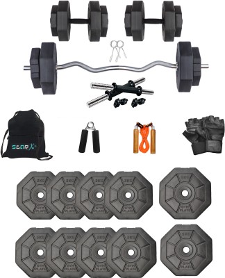 STARX 30 kg 30Kg Hexa PVC weight with 3ft Curl Rod and Accessories Home Gym Combo