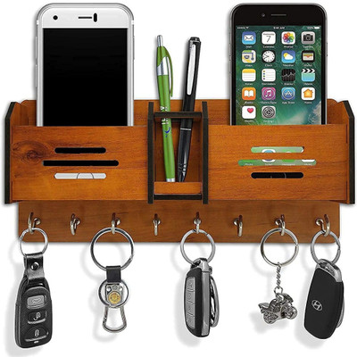 Dheeraj Creation Craft Collection multipurpose use Designer for office and living room (Brown) Wood Key Holder(8 Hooks, Brown)