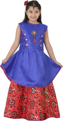 SmartRAHO Girls Maxi/Full Length Casual Dress(Blue, Sleeveless)