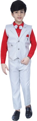 Fashion 4 Ever Boys Festive & Party, Wedding Shirt, Waistcoat and Pant Set(Red Pack of 1)