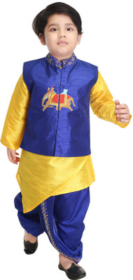 new gen Boys Festive & Party Ethnic Jacket, Kurta and Dhoti Pant Set(Dark Blue Pack of 1)