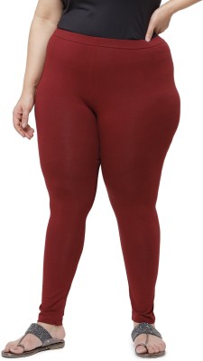 De Moza Ankle Length  Western Wear Legging(Maroon, Solid)