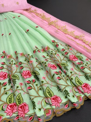 CESSYFAB Embroidered Semi Stitched Lehenga Choli(Light Green, Pink)