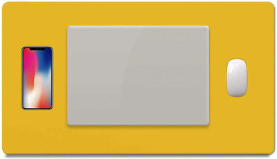 TAPUJI Desk Pad, PU Leather Desk Mat, Dual Sided Office Desk pad, Non-Slip Desk Mat Non Slip Base Dual Sided Mousepad(Yellow & Blue 70x30 Cm)
