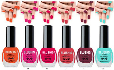 BLUSHIS Long Stay Trendy Colors Nail Polish Combo set of 6 Multicolour(Pack of 6)