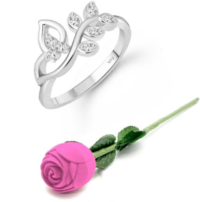 VIGHNAHARTA valentine day ring rose box Pressing Leaf (CZ) Rhodium Plated Ring Alloy Cubic Zirconia Rhodium Plated Ring