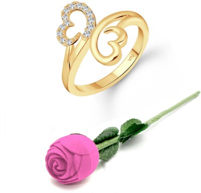 VIGHNAHARTA valentine day ring rose box Modish Double Heart (CZ) Gold Plated Ring Alloy Cubic Zirconia Gold Plated Ring