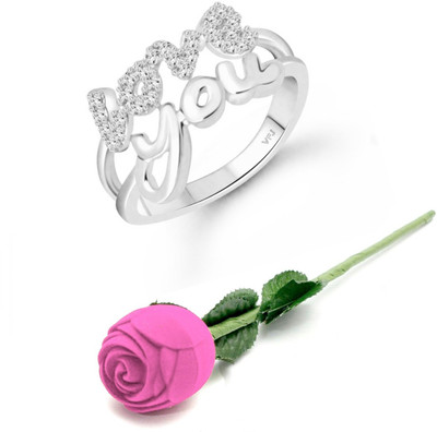 VIGHNAHARTA Valentine message Love (CZ) Rhodium Plated Ring Alloy Cubic Zirconia Rhodium Plated Ring