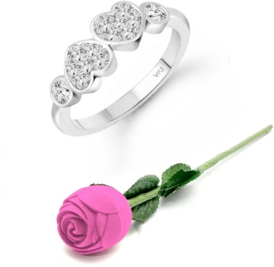 VIGHNAHARTA valentine day ring rose box Couple Heart (CZ) Rhodium Plated Ring Alloy Cubic Zirconia Rhodium Plated Ring