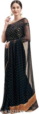 hasti fashion Printed Daily Wear Chiffon Saree(Black)