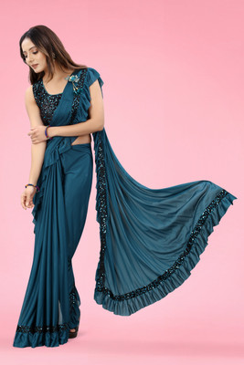 Lighthouse Embellished Bollywood Lycra Blend Saree(Blue)