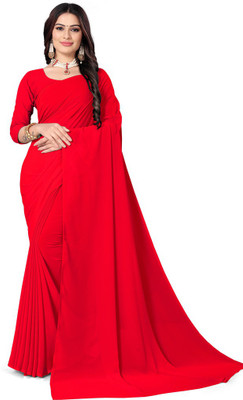JiproStore Solid/Plain Daily Wear Chanderi Saree(Red)