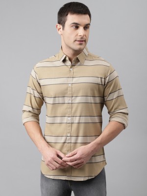 Dennis Lingo Men Striped Casual Brown Shirt