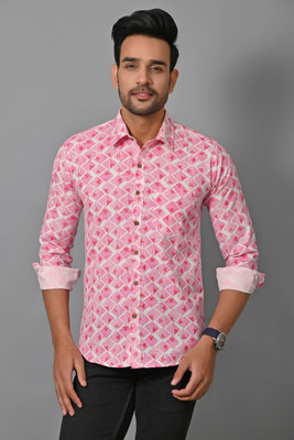 Tupil Men Printed Casual Pink Shirt