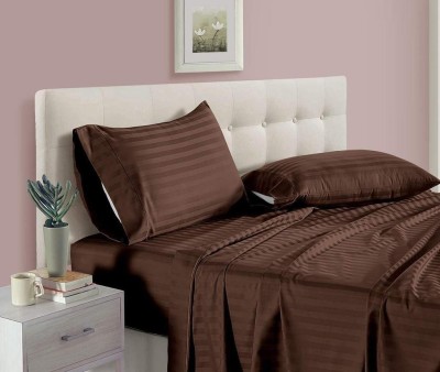 OWNWAY 210 TC Microfiber King Striped Flat Bedsheet(Pack of 1, Brown)