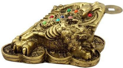 gandak Feng Shui Three legged frogg with coin for wealth and happines Car/Home/Office Decorative Showpiece  -  6.5 cm(Polyresin, Dark Green)