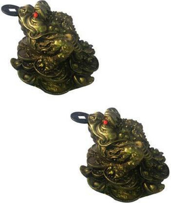 gandak three legged frogg with coin for wealth and happines for Car/Home/Office Decorative Showpiece  -  6 cm(Polyresin, Dark Green)