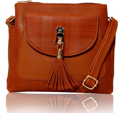 Tungsten Tan Satchel with 4 Pockets in classic self Check Emboss