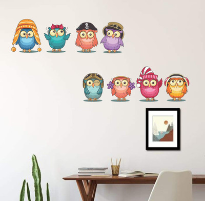 Happy Walls 12 cm Funny Reactions of owl Self Adhesive Sticker(Pack of 1)