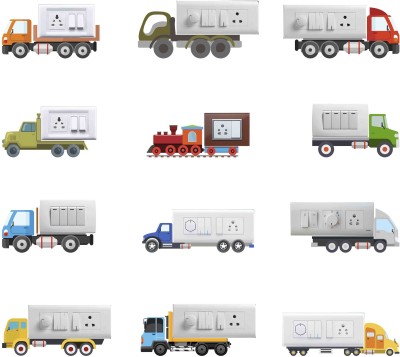 WALLDESIGN 78.74 cm Heavy Vehicles Mini Wall Stickers for Switchboard - Set of 12 Self Adhesive Sticker(Pack of 1)